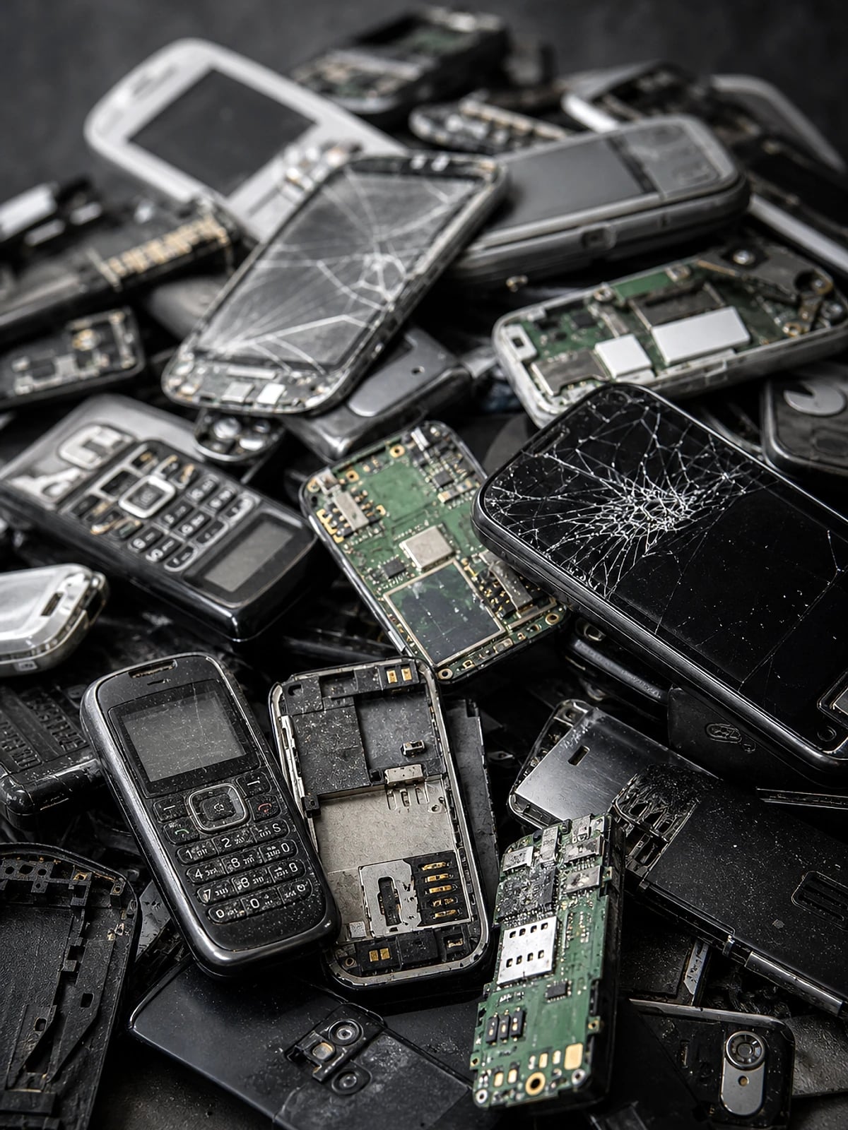 Telefon hurdası — eski cep telefonları ve sökülmüş akıllı telefon parçaları